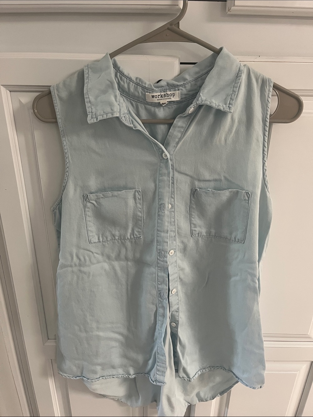 Workshop Republic Clothing Pale Blue Sleeveless Button-Down Shirt